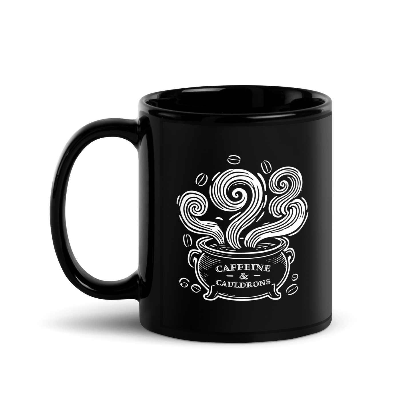 Caffeine & Cauldrons Black Glossy Mug